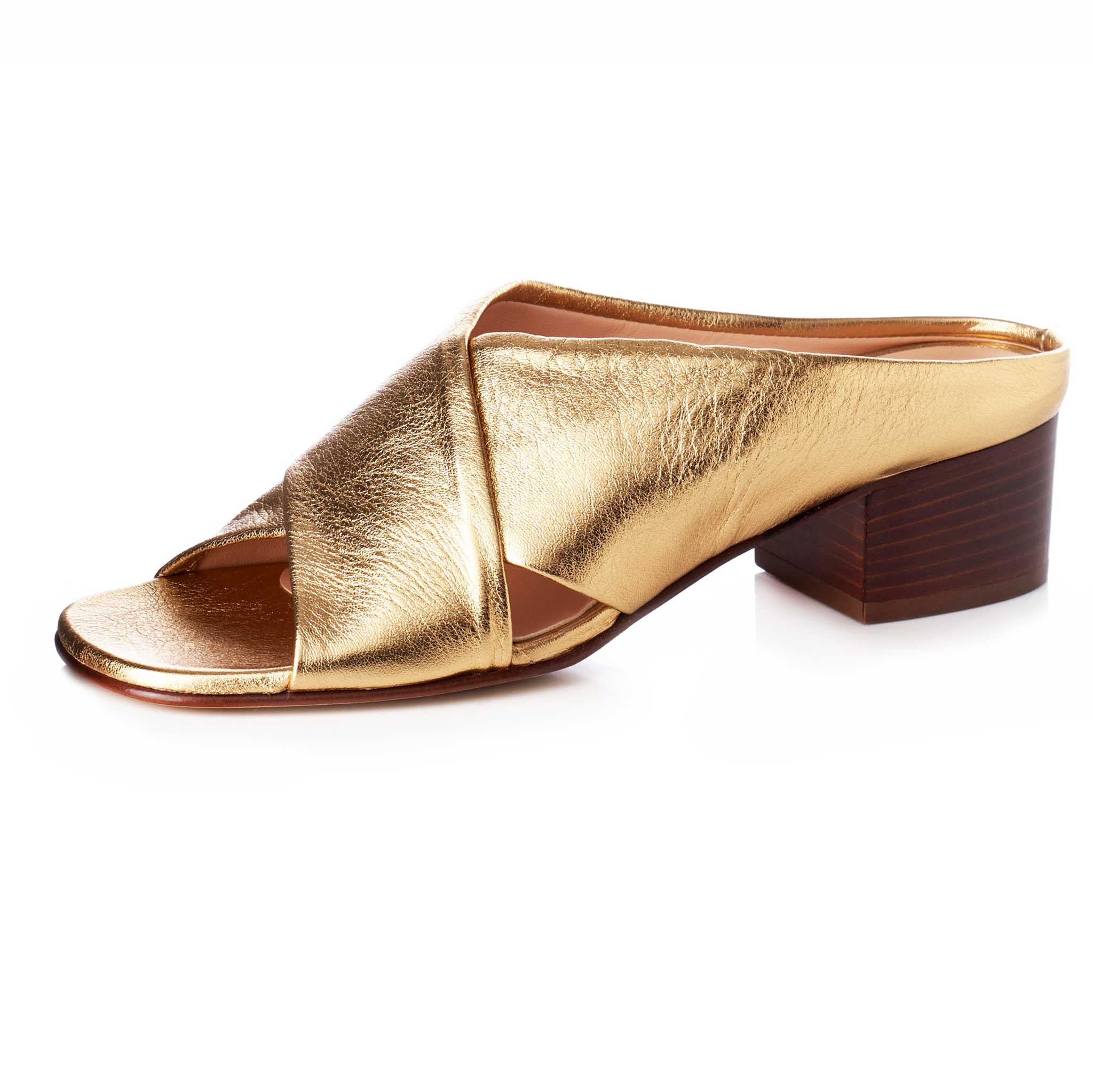 Celine Heels in Gold Crinkle Leather LOU.EARL