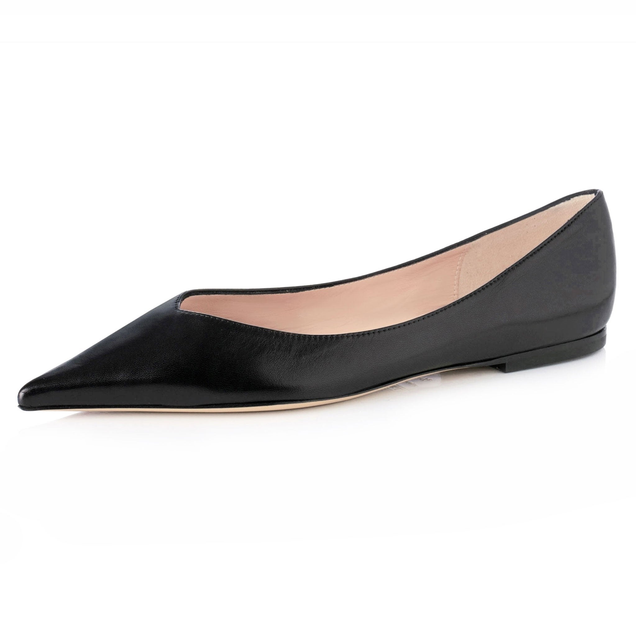 Black pointed leather fashion flats