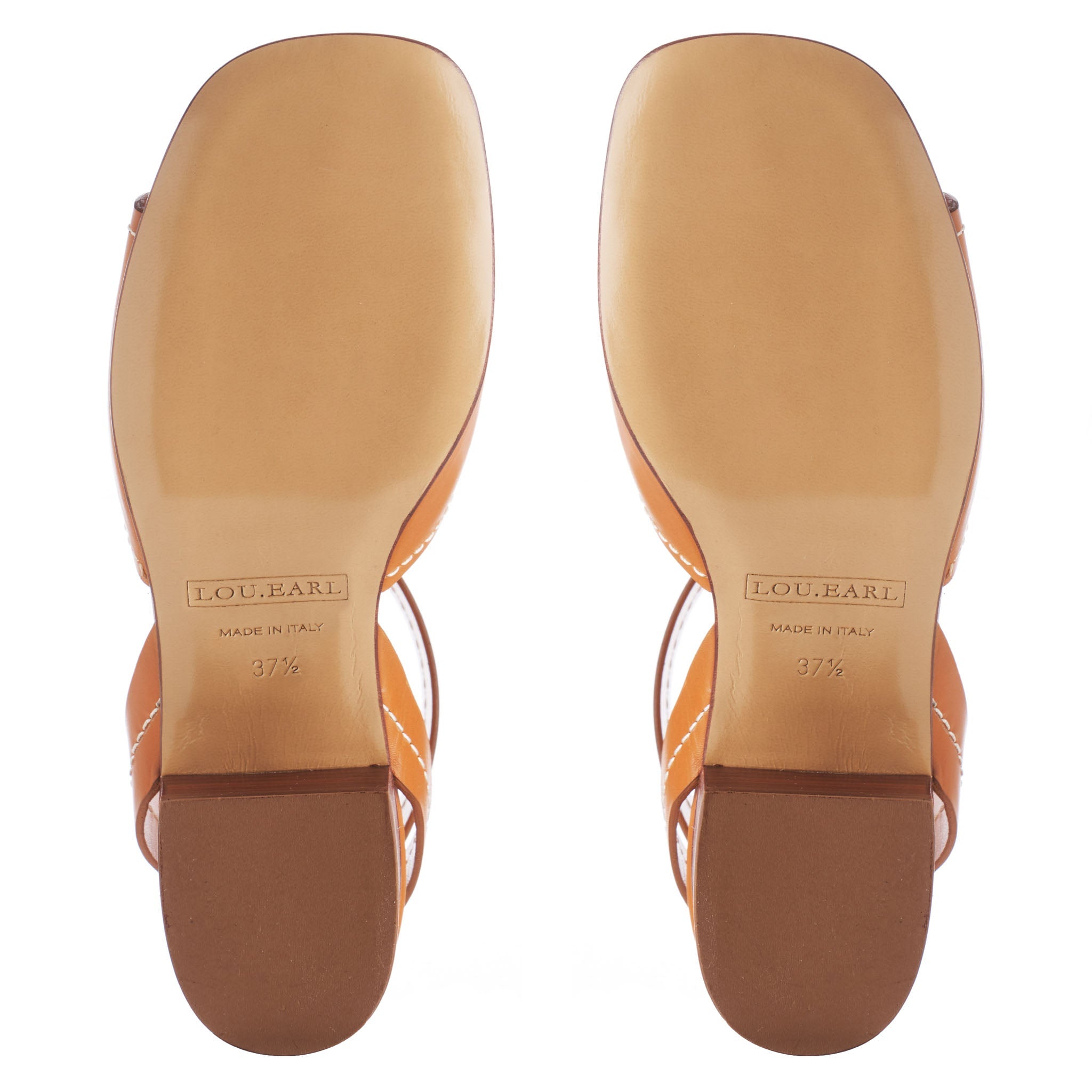 sandals with leather outsole for women with a slightly rounded square toe.