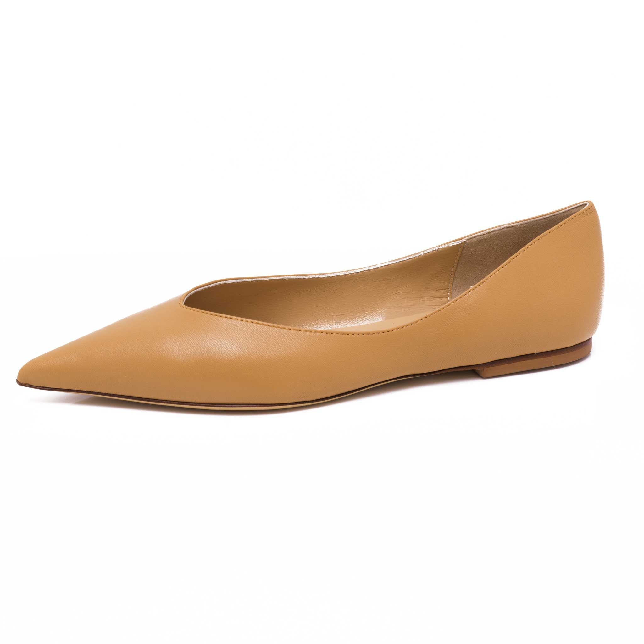 pointy flat slip on shoes in camel leather color luxury fashion footwear